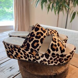 Matisse Pony Hair Leopard Print Platform Sandal size 8 never worn -